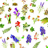 Fototapeta Panele - Beautiful repeated Seamless flower garden theme pattern with another floral, botanical and leaf image assets, fall, t-shirts, texture perfect for mugs, fabrics, packaging, POD etc free Vector