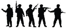 Soldier With Rifle Gun In War Silhouette Vector, Military Man In The Battle.