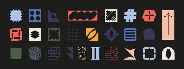 Set of simple stylish trendy vector abstract objects in brutalism style