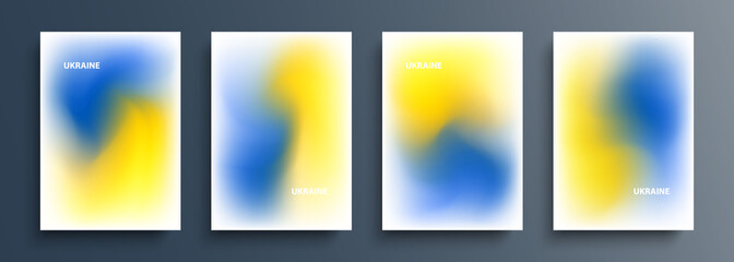 Fototapete - Set of Ukraine blurred backgrounds with ukrainian flag blurred gradient colors. Templates collection for brochures, posters, banners, flyers and cards. Vector illustration.