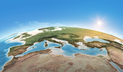 Canvas Print - physical map of planet earth, focused on mediterranean sea. satellite view of southern europe and no