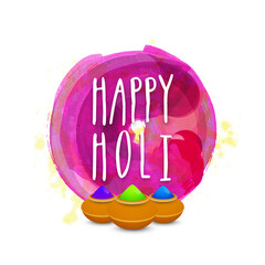 Sticker - Indian festival of colours, Happy Holi concept with shiny drycolours(gulal) and colour grunge against white colour background.