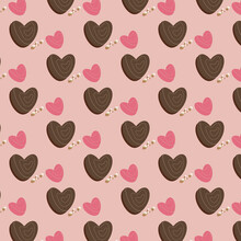 Pink And Brown Hearts Pattern On Pink Background
