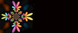 Florales Banner auf schwarzem Grund mit Blumen in Regenbogenfarben als Hintergrund