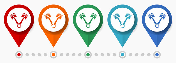 Aufkleber - Pistons, auto service concept vector icon set, flat design car repair pointers, infographic template easy to edit