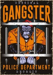 Poster - Angry gorilla prisoner vintage poster