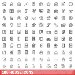 Wall Mural - 100 house icons set. Outline illustration of 100 house icons vector set isolated on white background