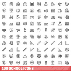 Sticker - 100 school icons set. Outline illustration of 100 school icons vector set isolated on white background