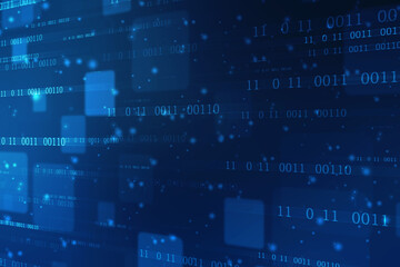 Binary Code Background, Digital Abstract technology background, flowing number one and zero text in binary code format in technology background. Internet Big data Concept