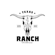 Vintage Cow Bull Texas Longhorn Logo Retro Design Country Western Bull Cattle