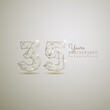 35 years anniversary logotype with gold wireframe low poly style. Vector Template Design Illustration.