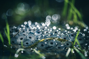 frog eggs on water surface
