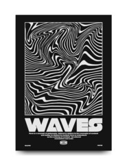 Wall Mural - Modern poster with optical black and white waves. In Techno style, print for streetwear, for t-shirts, hoodies, and sweatshirts. Isolated on white background
