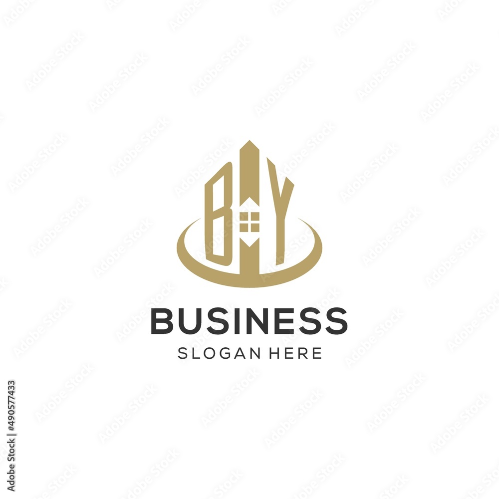 Initial BY logo with creative house icon, modern and professional real ...