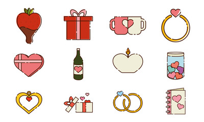 Poster - Set of different valentine day flat design icons Vector illustration