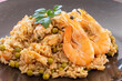 close up of fried rice with shrimp and smoked salmon