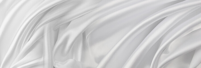 Wall Mural - Close-up of rippled white silk fabric lines