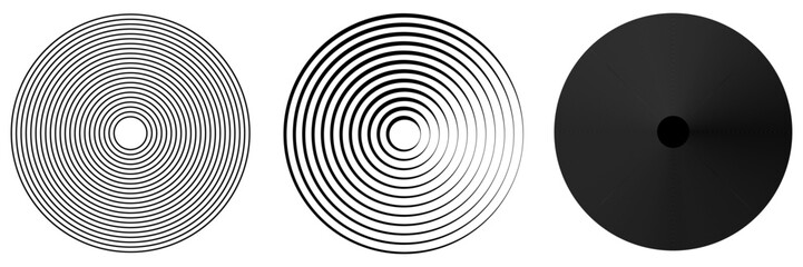 Wall Mural - Concentric, radial, radiating black and white, circles, rings simple monochrome geometric illustration