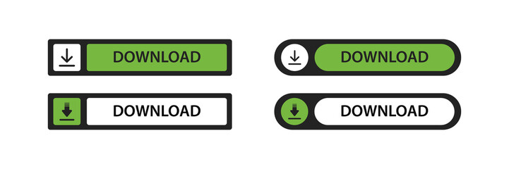 Poster - Download button in green color. Web vector symbol. White background. Set of buttons.