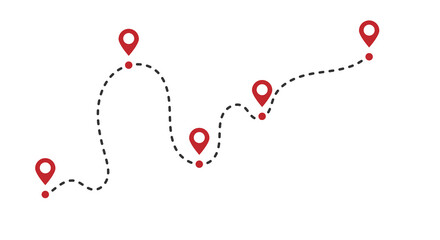 dotted path line with red points