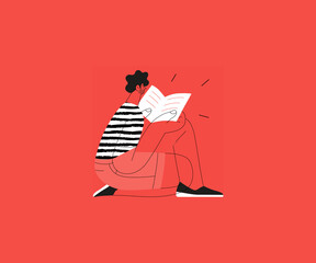 Wall Mural - Startup illustration. Flat line vector modern concept illustration of a young man, startup metaphor. Concept of building new business, planning and strategy, teamwork and management, company processes