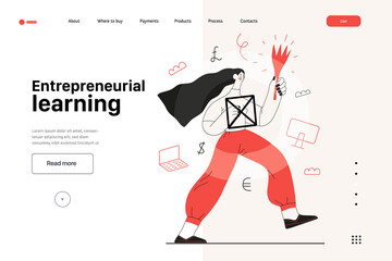 Wall Mural - Startup illustration, website landing template. Flat line vector modern concept illustration, startup metaphor. Concept of building new business, strategy, company processes. Entrepreneurial learning