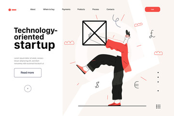 Wall Mural - Startup illustration, website landing template Flat line vector modern concept illustration, startup metaphor. Concept of building new business, strategy, company processes Technology oriented startup
