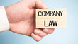 © Andrey - Text COMPANY LAW on wooden blocks on a wooden table. Hands of businesswoman as the background. Financial concept.