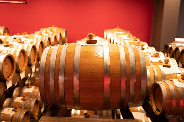 Wall Mural - Traditional production and aging in wooden barrels of Italian Balsamic grapes vinegar dressing in Modena, Italy