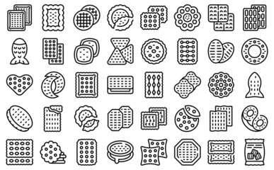 Wall Mural - Crackers icons set outline vector. Round cookie. Snack food