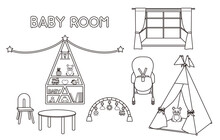 Baby ＆ Kids Room　可愛いこども部屋　線画、シンプルライン	