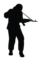 Wall Mural - Soldier with rifle gun in war silhouette vector, military man in the battle.	
