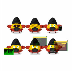 Poster - A Hacker yellow chinese hat character mascot with