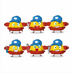 Poster - mechanic yellow chinese hat cute mascot character with pliers