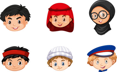 Sticker - A Set of kid's head emotion on white background