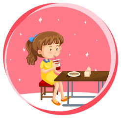 Sticker - Little girl eating on the table