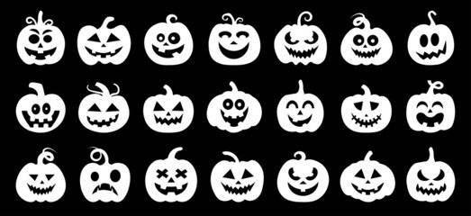 Halloween pumpkin silhouette set vector illustration.