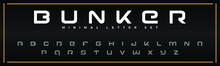 BUNKER Tech Modern Alphabet Letter Font. Typography Luxury Style Fonts For Technology, Digital, Sports, Gaming Logo Design. Vector Sans Serif Typeface Illustration.