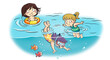 Illustration of children in swimsuits playing in the water
