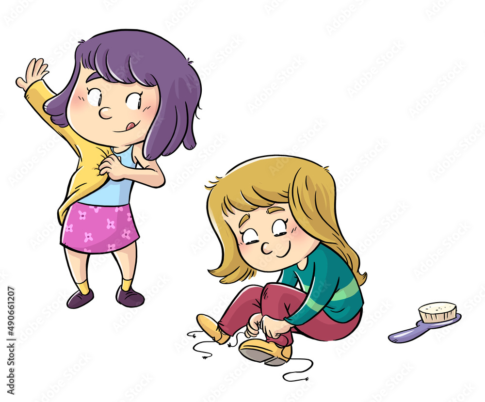 illustration of little girls getting dressed Stock Illustration | Adobe  Stock, image size:1000x829