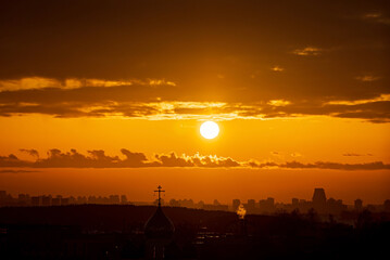 Wall Mural - sunset over city sky, nature background