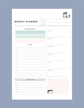 (Sean And Sea) 3 Set Of Minimalist Planners. Today, Weekly, Monthly Planner Template. Simple Printable To Do List. Business Organizer Page. Paper Sheet. Realistic Vector Illustration.