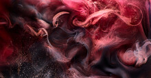 Black And Red Ink Background, Colorful Fog, Abstract Swirling Ocean, Acrylic Paint Pigment Underwater, White Smoke