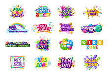 Kids Zone Entertainment Set Childish Banner Label Sticker Badge