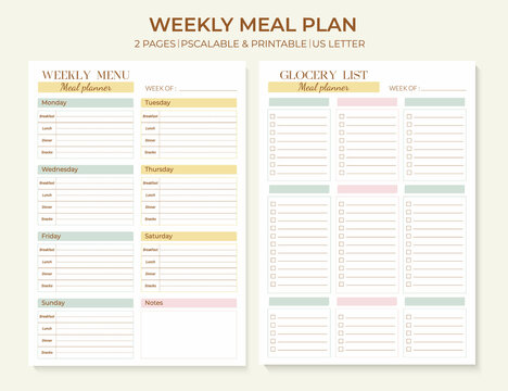 minimalist weekly meal planner printable template. meal planning and groceries list. healthy meal pl