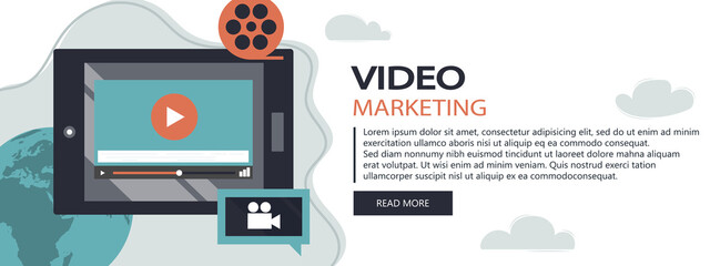 Wall Mural - Viral video marketing advertising webinar. Flat vector illustrator. Website banner