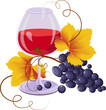 Glass of Wine with Ripe Grape Cluster as Autumnal Thanksgiving Holiday Composition