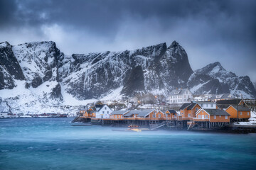 Canvas Print - Beautiful winter Norway landscape - lofoten islands - Sakrisoy village