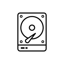 Hard Disk Drive Outline Icon. HDD Line Symbol In Flat Design Style. Hard Drive Linear Vector Illustration. Editable Stroke