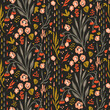 Dark boho flowers seamless pattern in trendy ditsy wildflower style. Hand drawn organic botanical fashion print. Modern summer garden bloom in vintage cottage core trend color